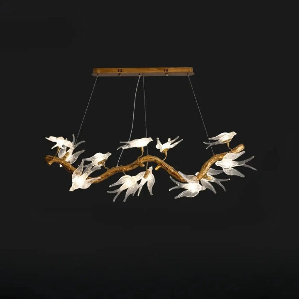 Lustre Salon Magnolia Verre Dore Oiseaux