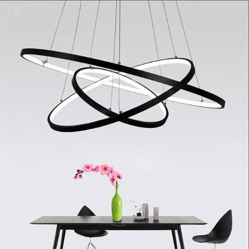 Lustre salon moderne blanc cercle LED éclairage géométrique épuré