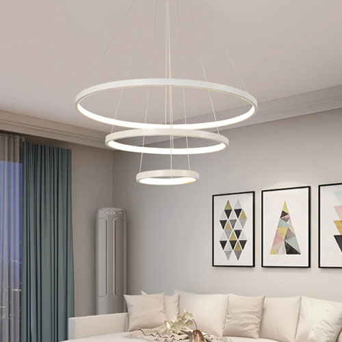 Lustre salon moderne cercle LED noir éclairage circulaire sophistiqué