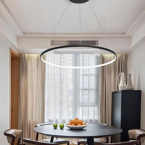 Lustre salon moderne trois cercles LED noir éclairage géométrique