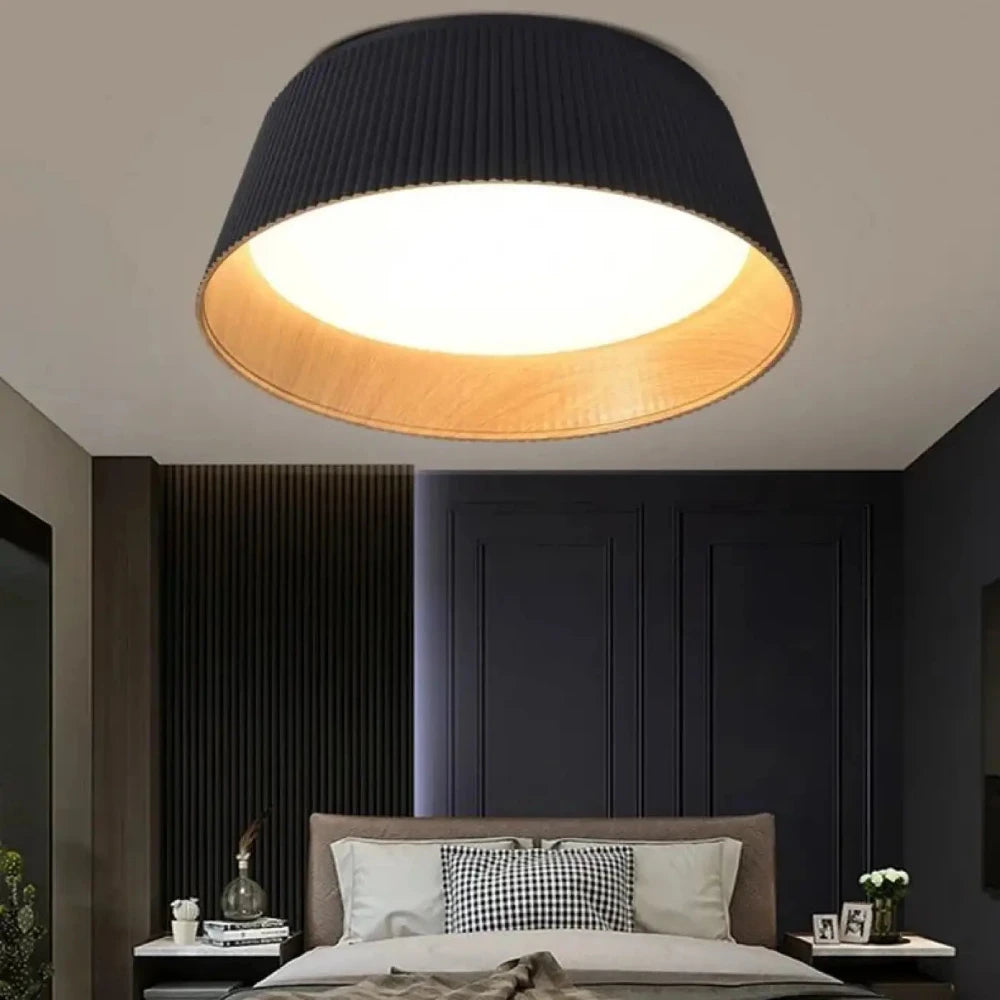 Lustre Salon Noir Plafonnier Bois Led