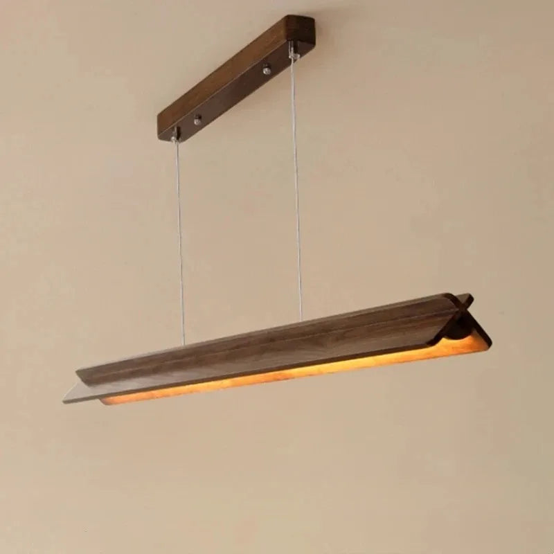 Lustre Salon bois de noyer foncé éclairage dimmable blanc chaud 100 cm