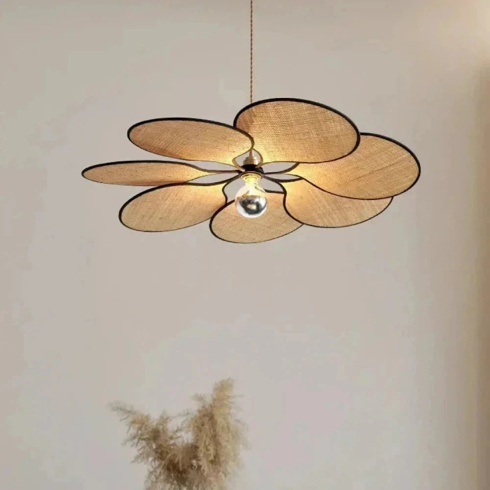 Lustre Salon Paille Petales Naturel Boheme