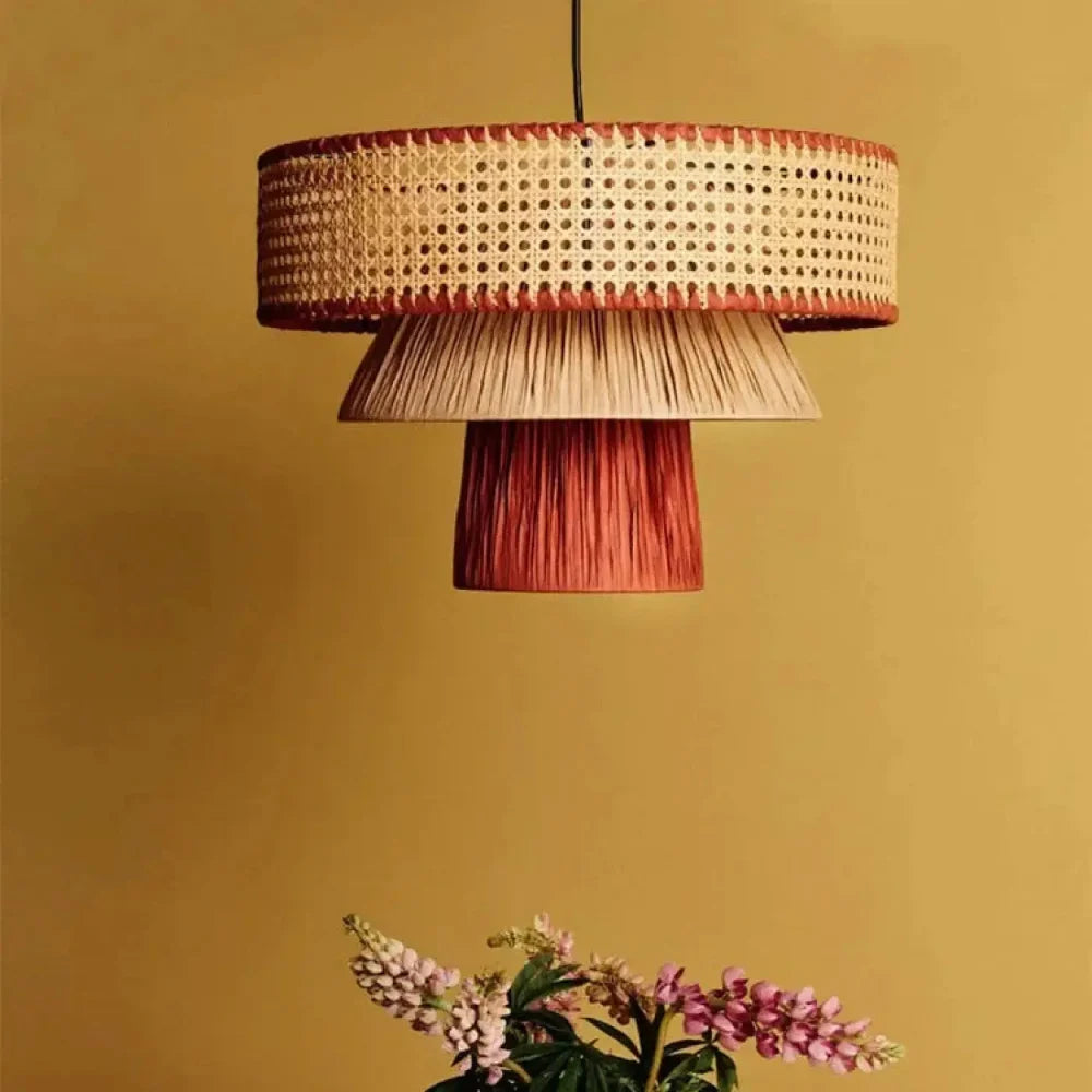 Lustre Salon Rotin Tambour Noir Franges