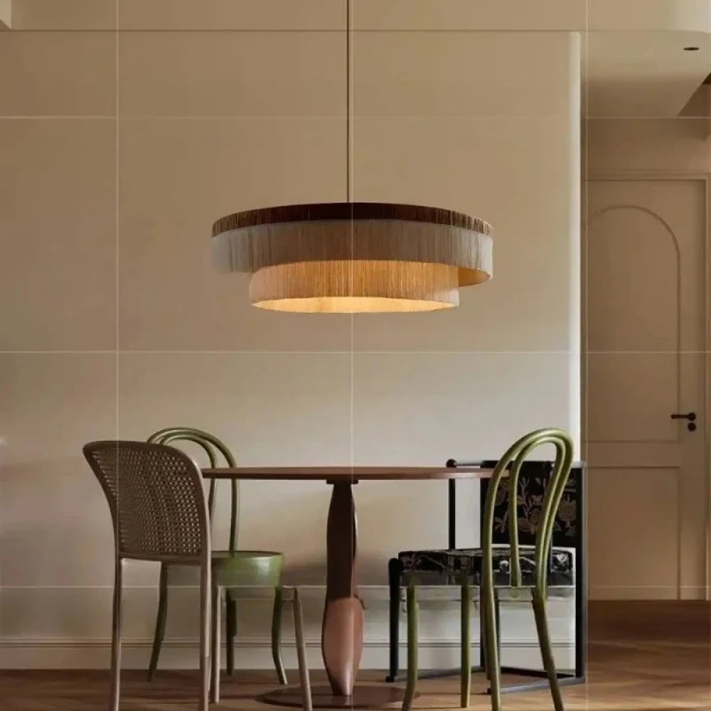Lustre Salon Sisal Franges Tambour Naturel
