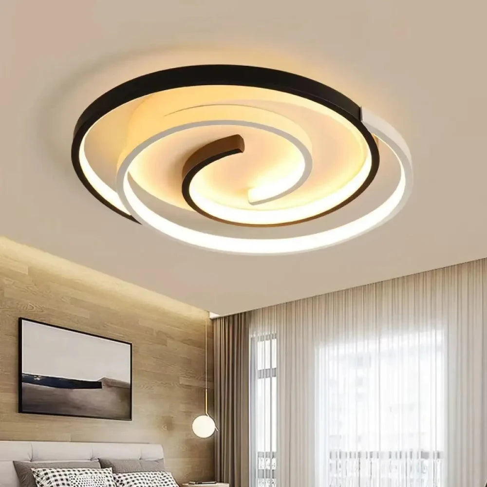 Lustre salon spirale LED noir ultra-plat design moderne aluminium