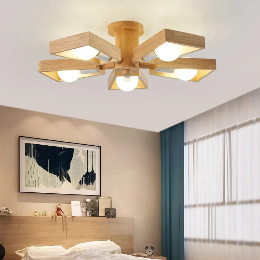 Lustre Salon Sputnik Bois Carres Naturel