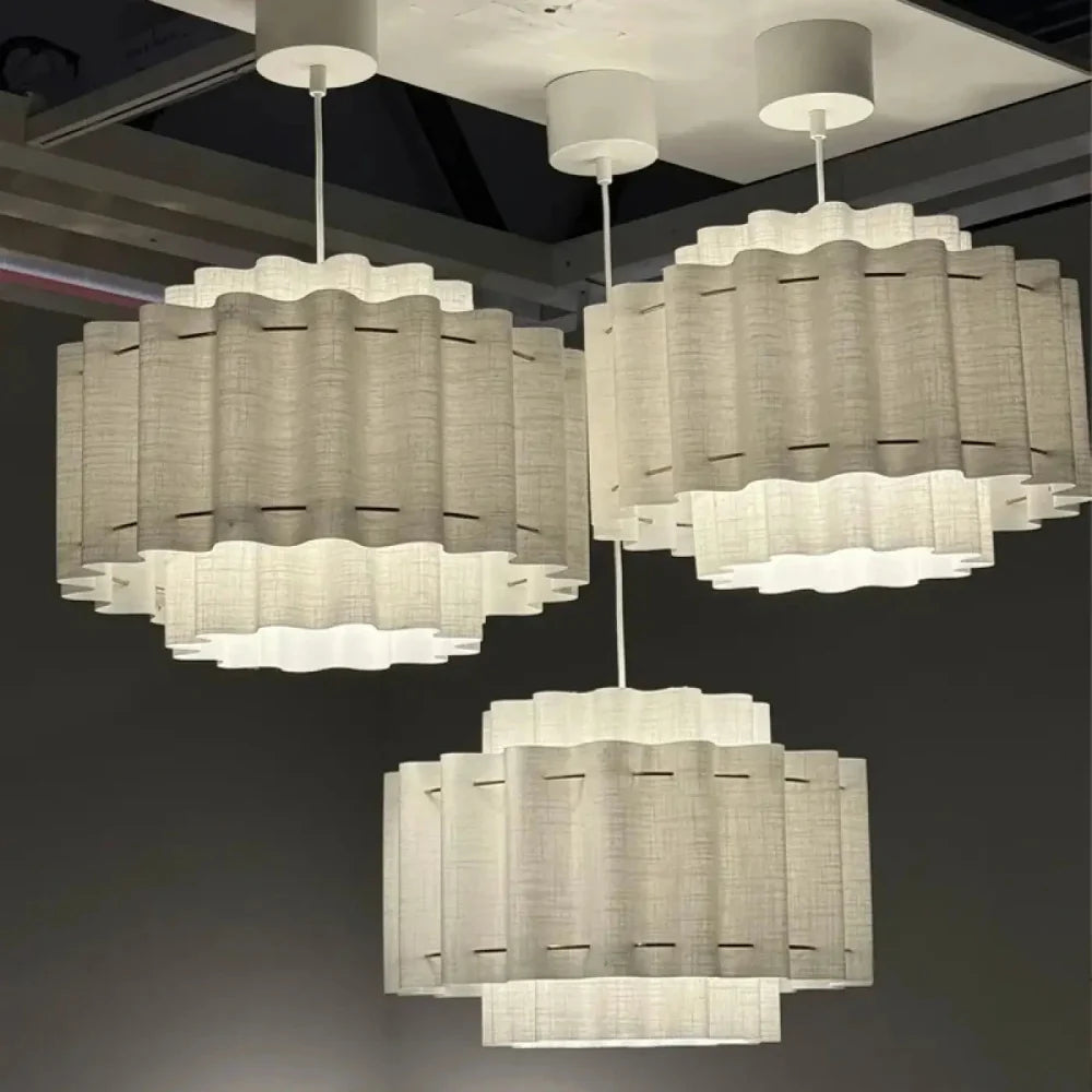 Lustre Salon Tambour Tissu Blanc Japandi