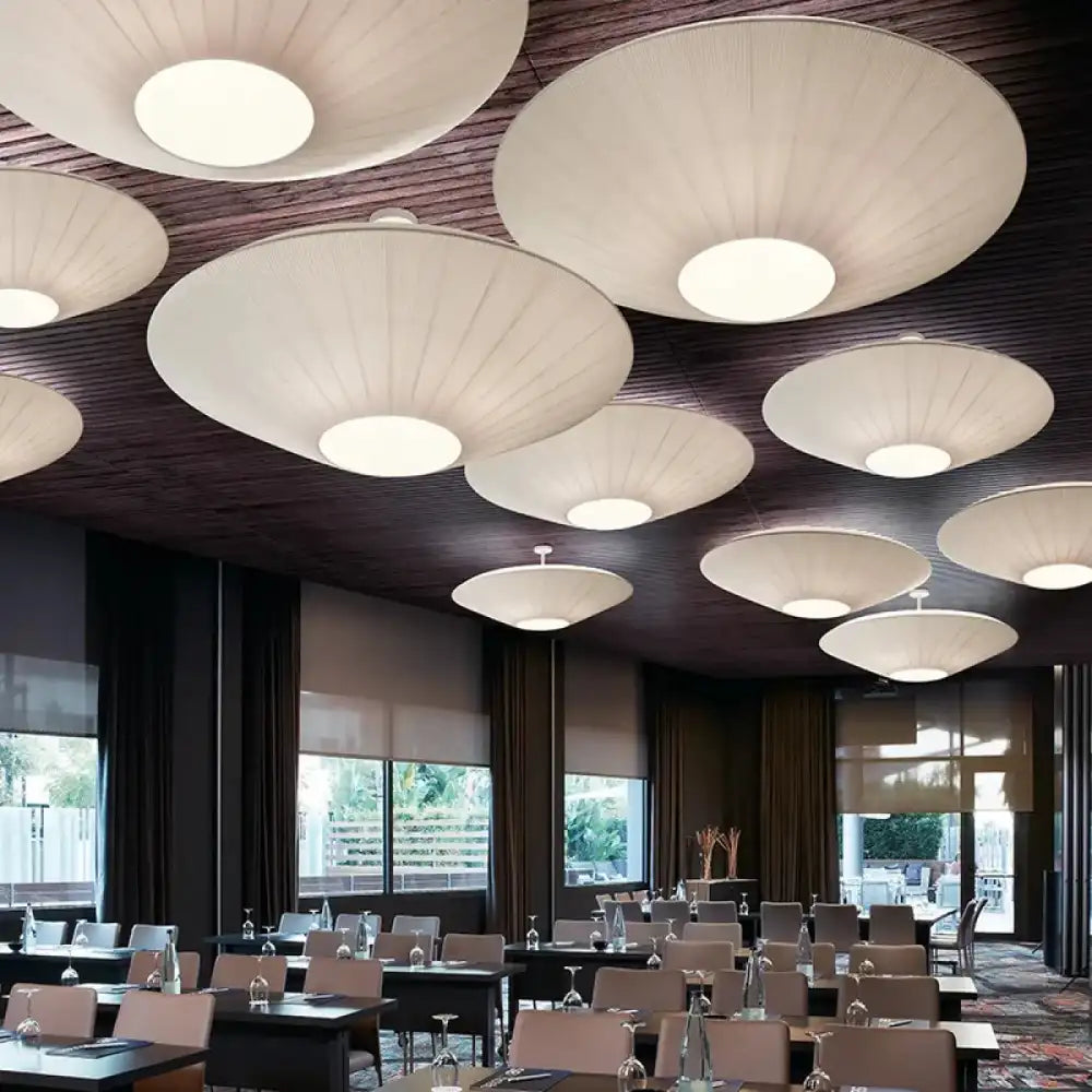 Abat-jour tissu beige diffuseur acrylique lustre salon format XL 100 cm