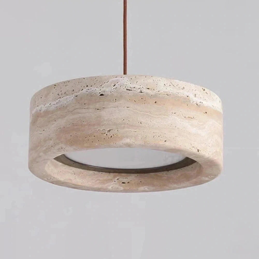 Lustre Salon Travertin Cylindre Pierre Naturel