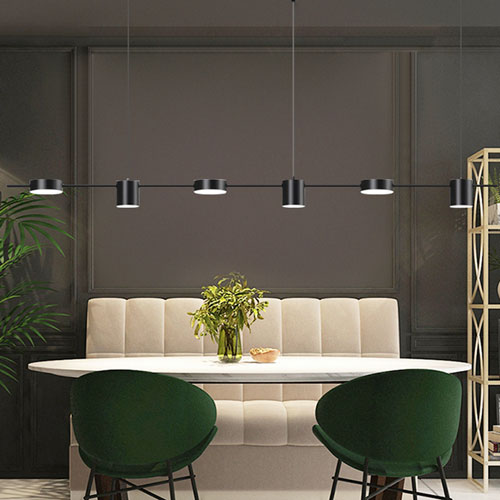 Lustre salon noir spots LED suspendus éclairage design moderne