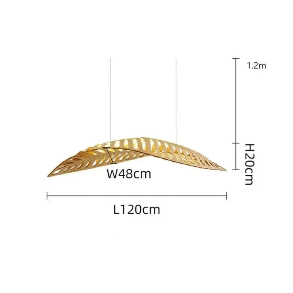 Lustre Suspension Bois Feuille Sculpte Naturel