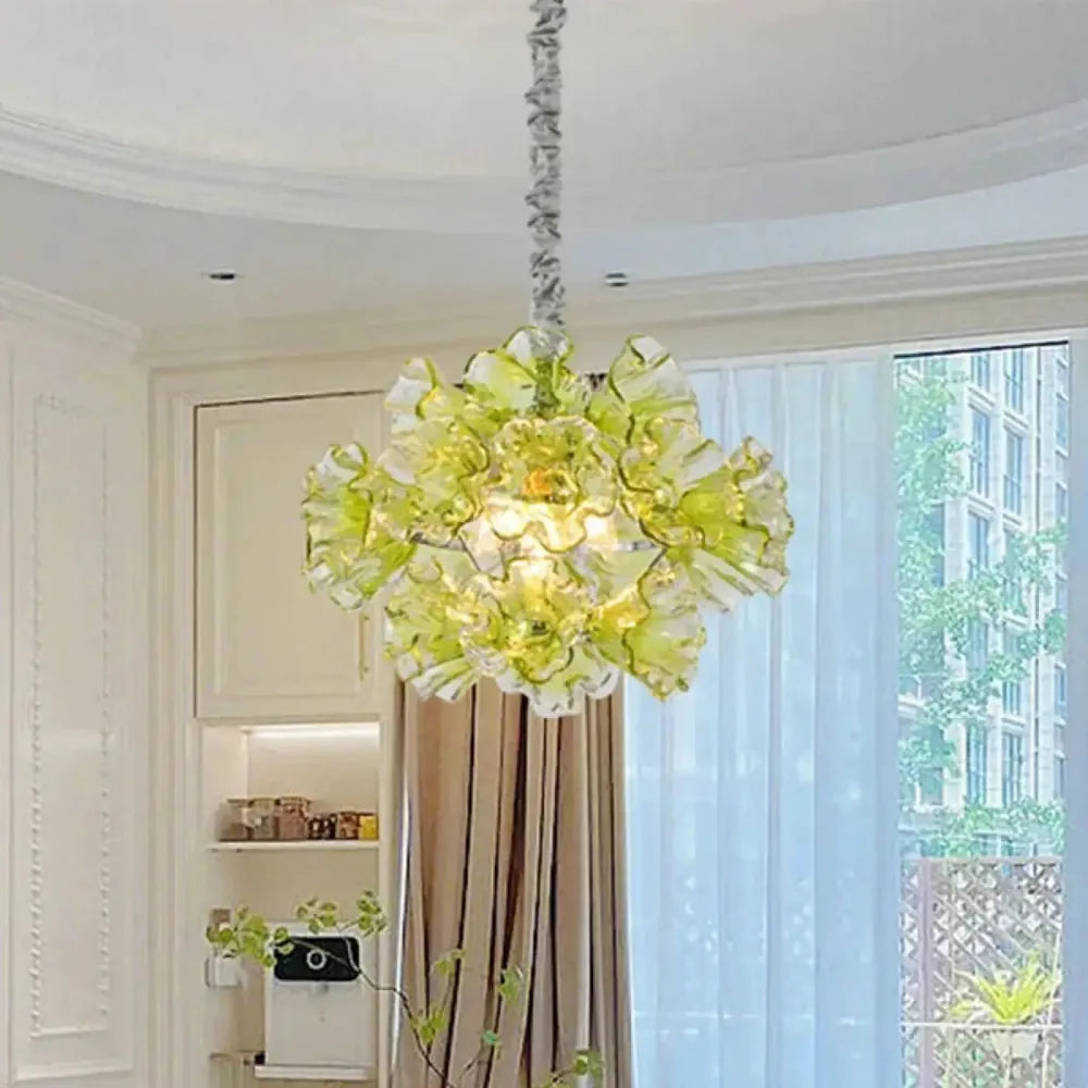 Lustre suspension bouquet verre acrylique vert style Murano
---