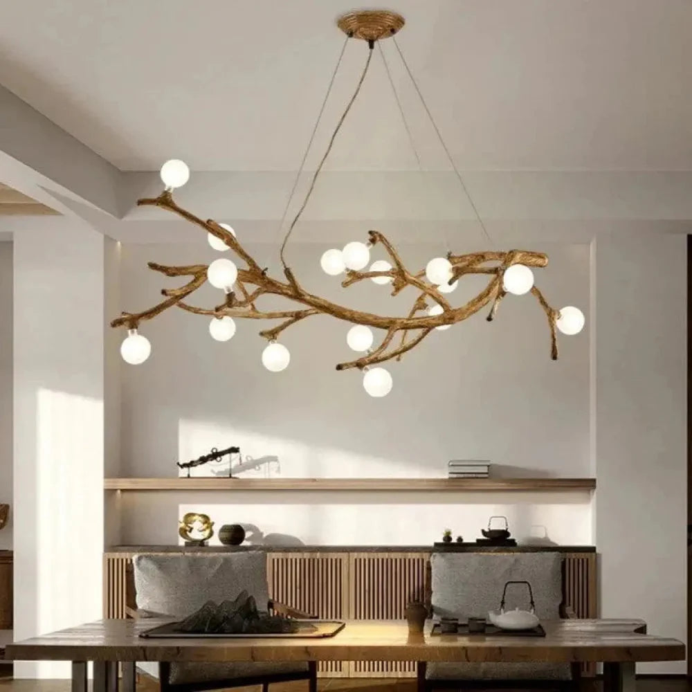 Lustre Suspension Branche Resine Globes Naturel