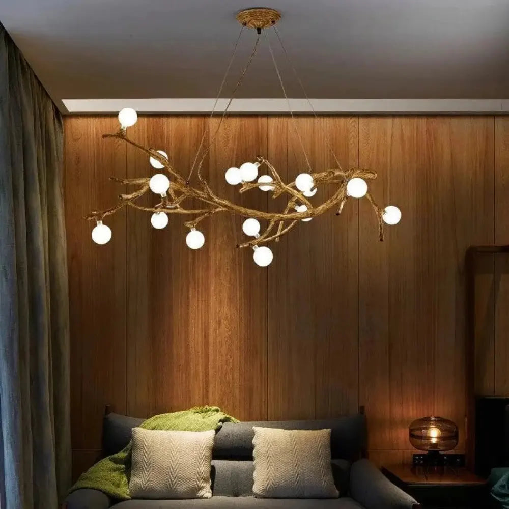 Lustre Suspension Branche Resine Globes Naturel