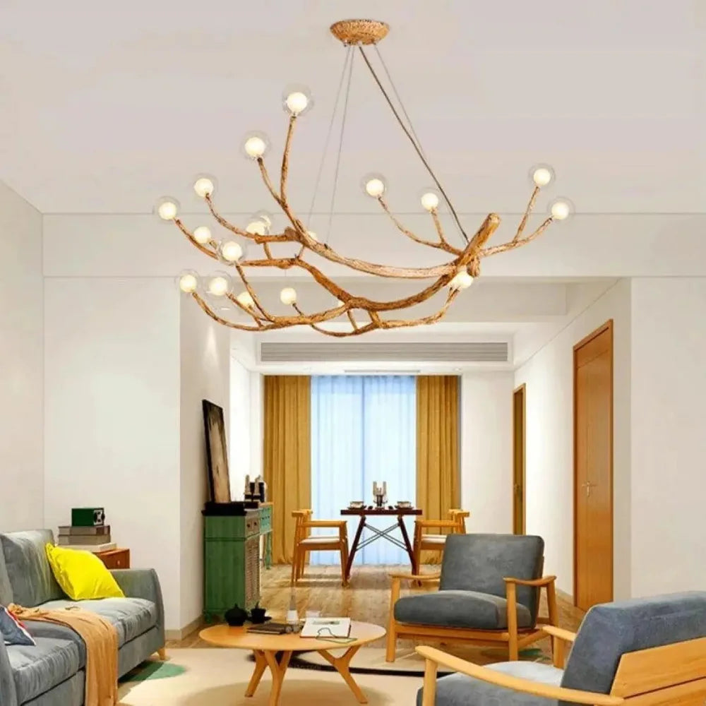 Lustre Suspension Branche Resine Globes Naturel