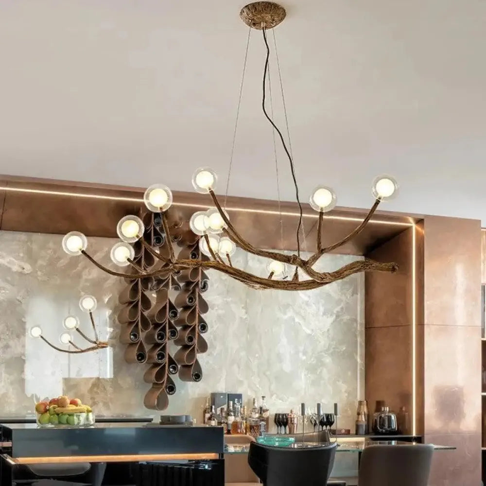 Lustre Suspension Branche Resine Globes Naturel