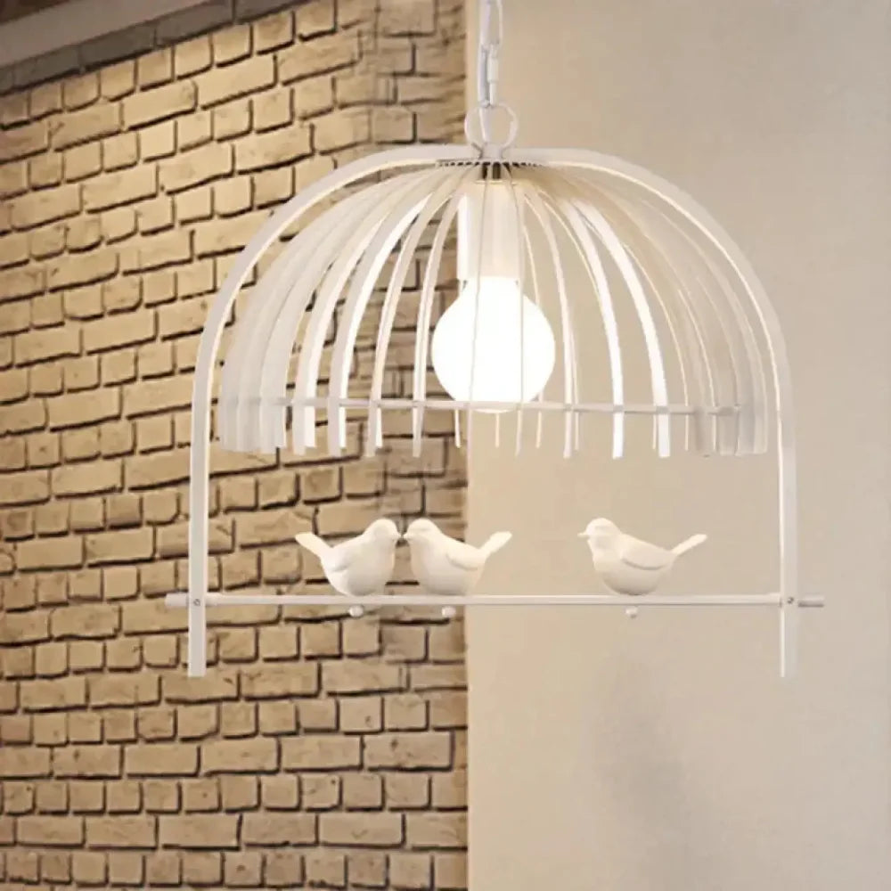 Suspension cage métal blanc motif oiseaux acrylique`
---