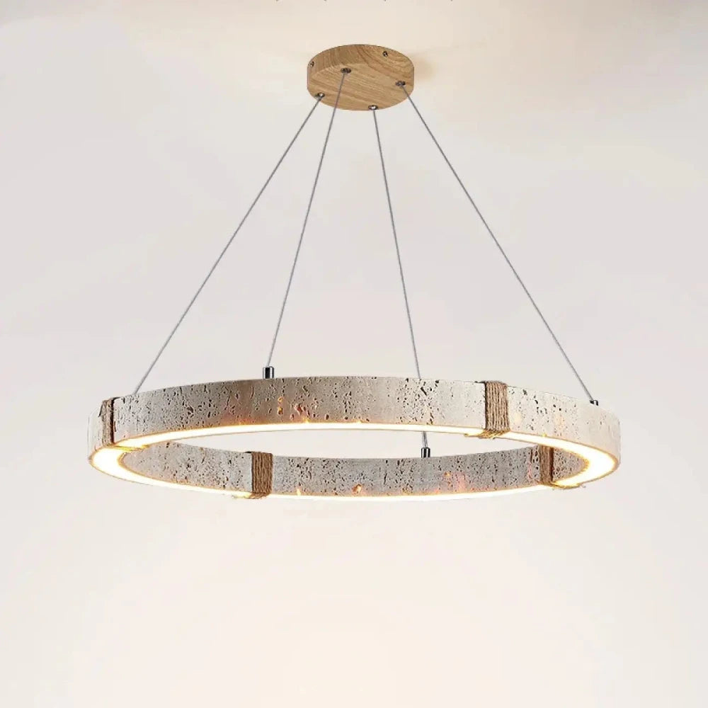 Lustre Suspension Cercle Travertin Bois Led