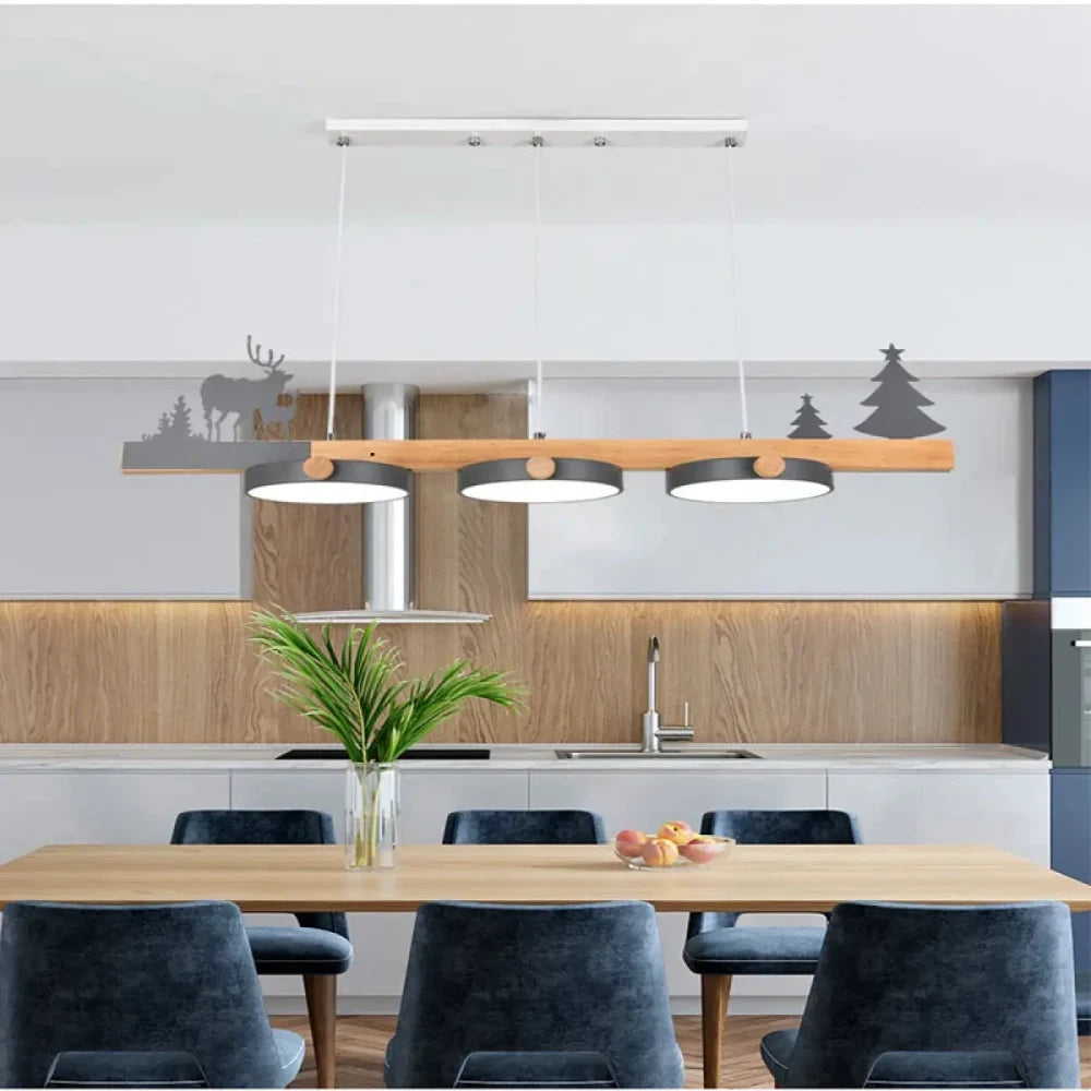 Lustre Suspension Cerf Bois Nordique Lineaire