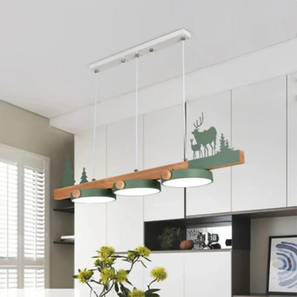 Lustre Suspension Cerf Bois Nordique Lineaire