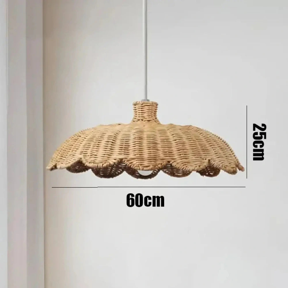 Lustre Suspension Chapeau Rotin Plat Festonne