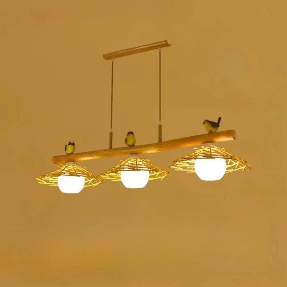 Lustre Suspension Chapeaux Bambou Oiseaux Zen