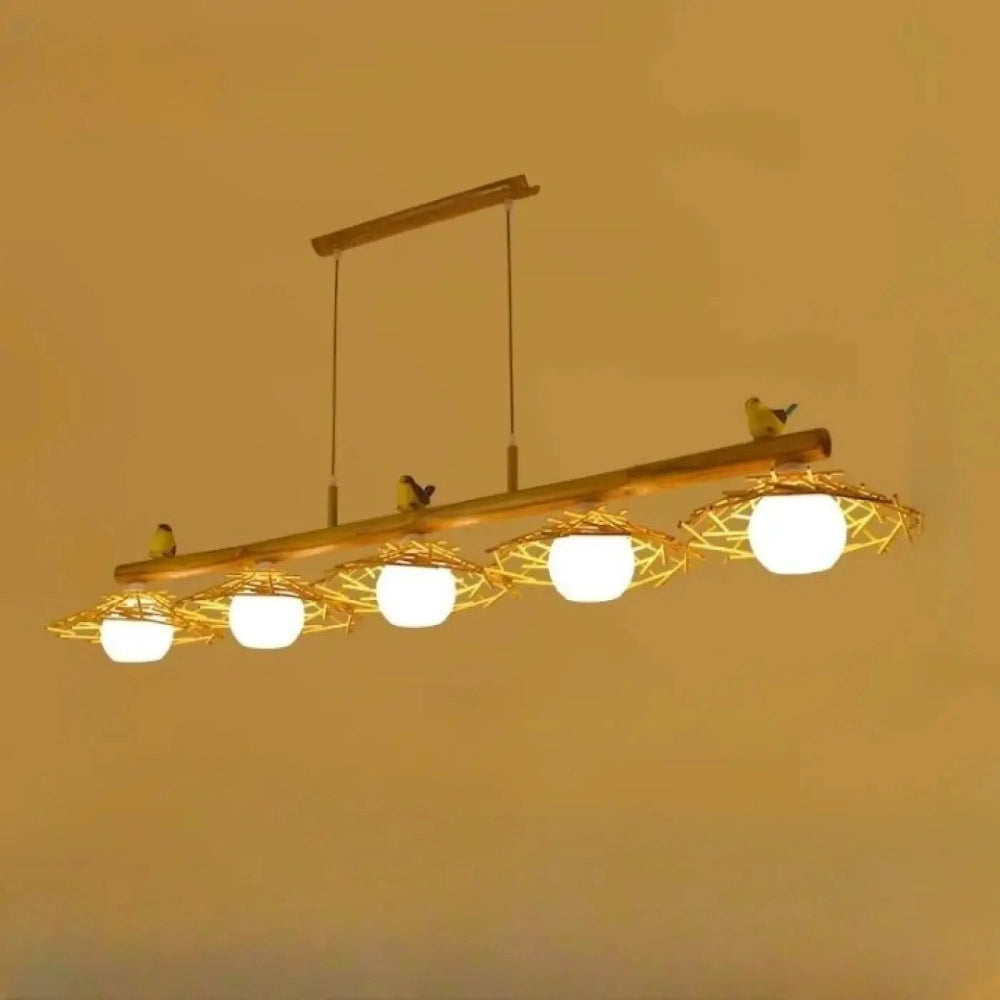 Lustre Suspension Chapeaux Bambou Oiseaux Zen
