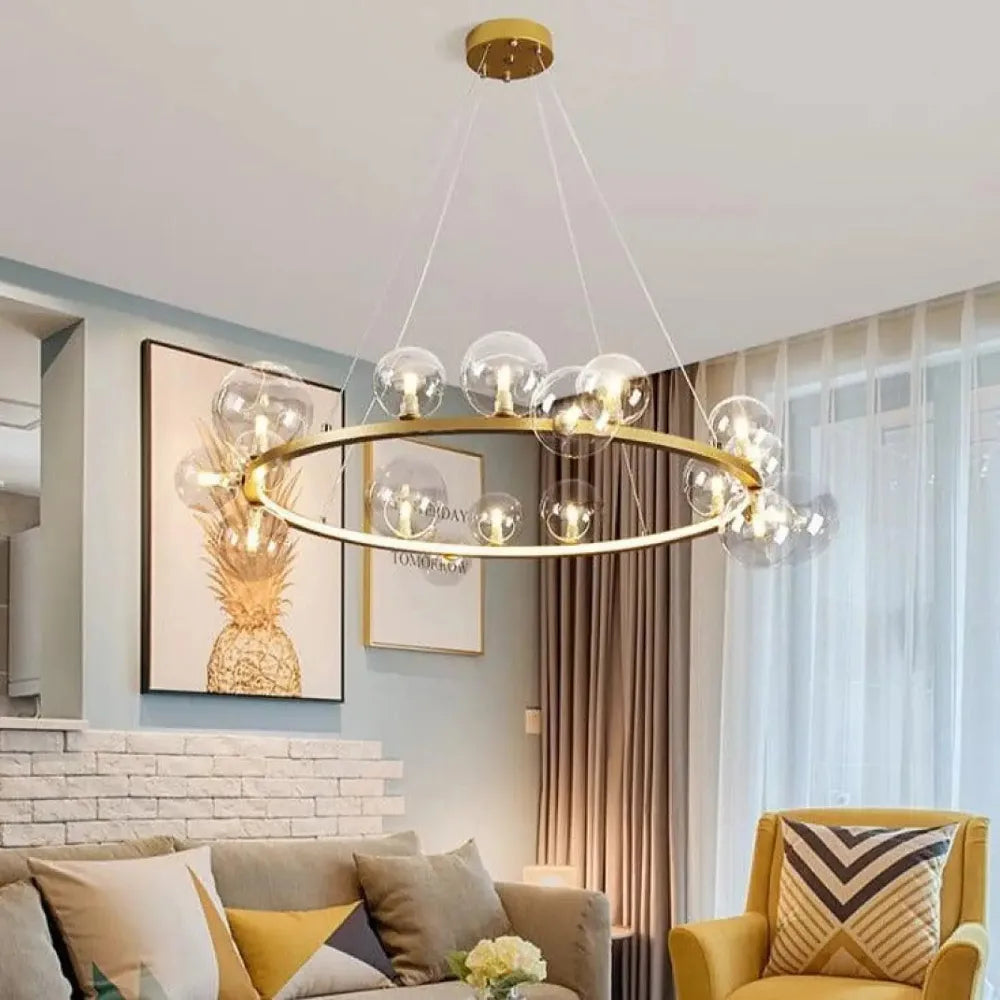 Lustre Suspension Couronne Globes Noir Opalin