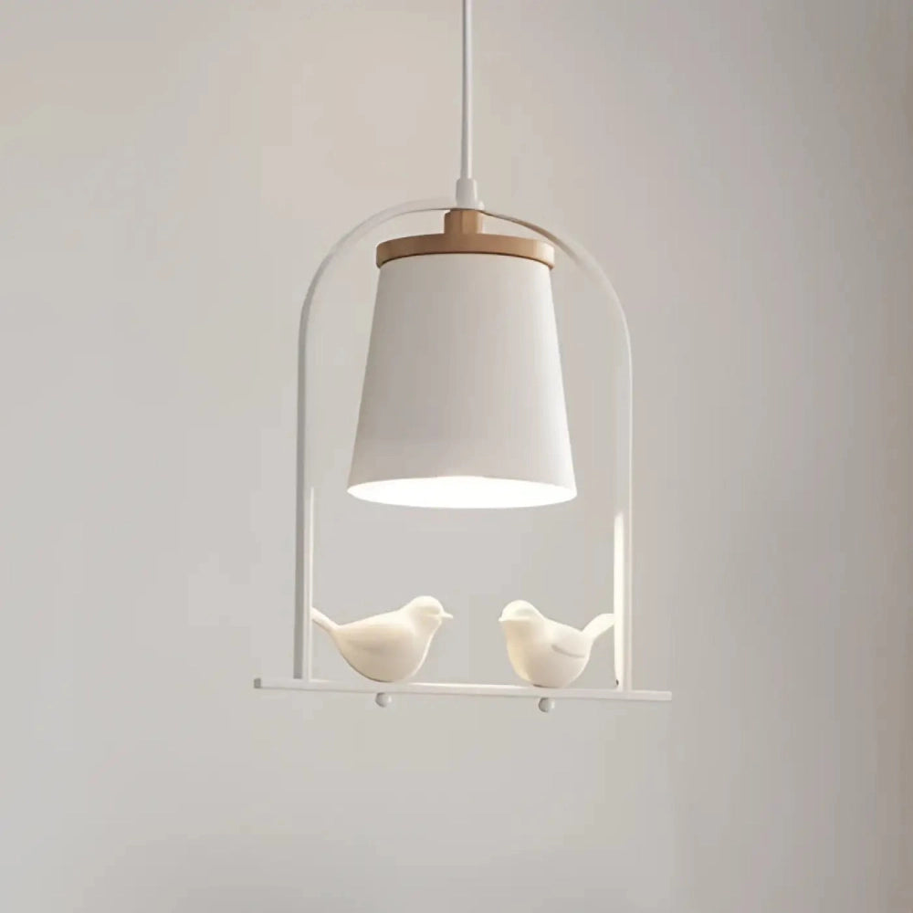 Lustre Suspension Cylindre Metal Blanc Oiseau