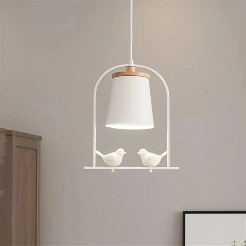 Lustre Suspension Cylindre Metal Blanc Oiseau