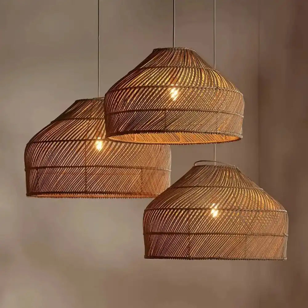 Lustre suspension dôme rotin brun tressé bohème naturel
---
