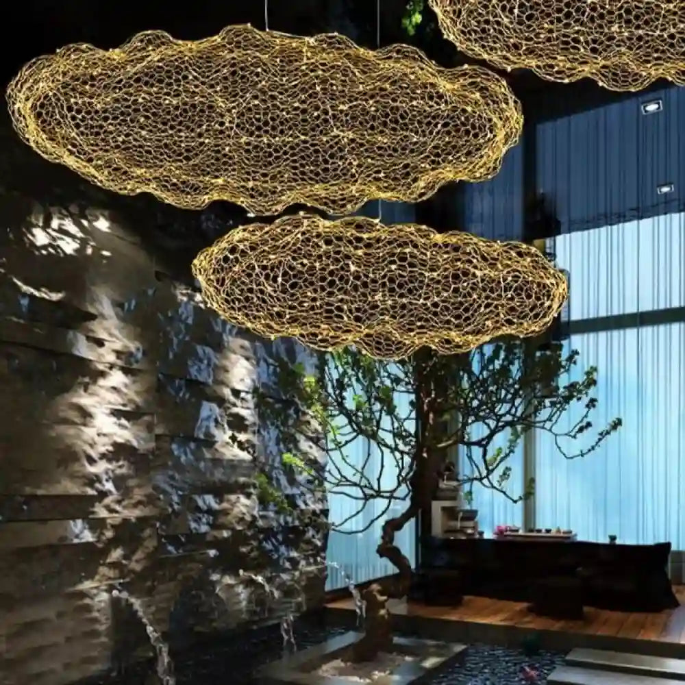 Lustre Suspension Feerique Led Nuage Dore