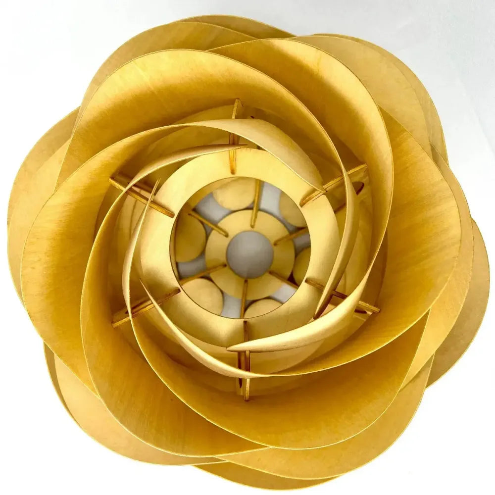 Lustre Suspension Fleur Bois Lamelles Courbes