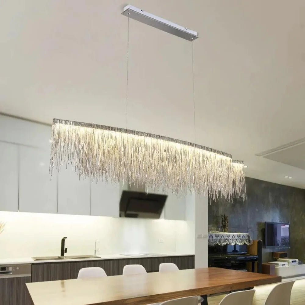 Lustre Suspension Franges Metal Doree Lineaire
