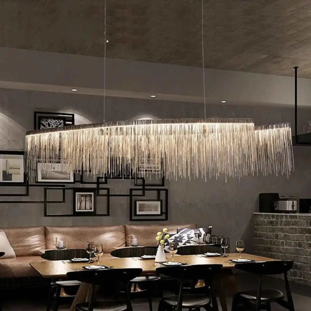Lustre Suspension Franges Metal Doree Lineaire