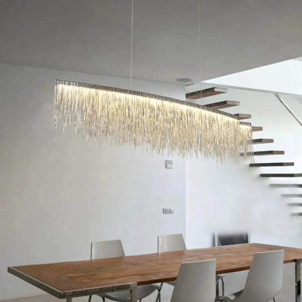 Lustre Suspension Franges Metal Doree Lineaire