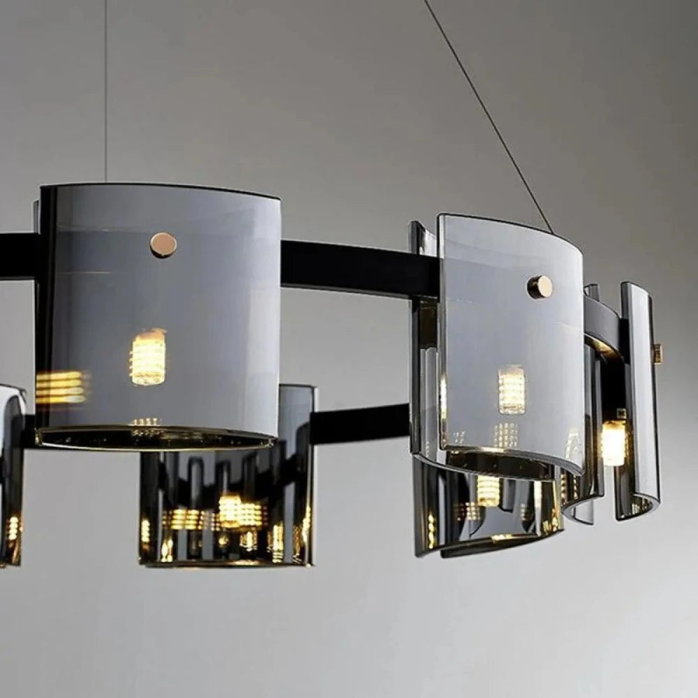Lustre Suspension Fumee Verre Cylindres Noir