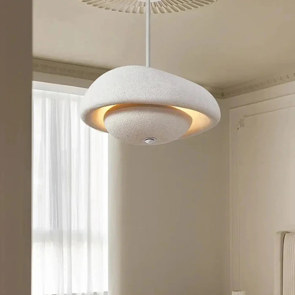 Suspension lentille plâtre blanc forme arrondie halo