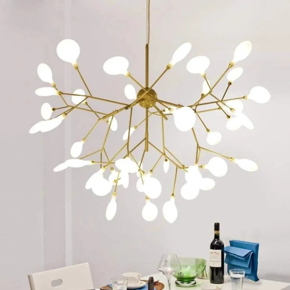 Lustre Suspension Lucioles Laiton Branches Opalin