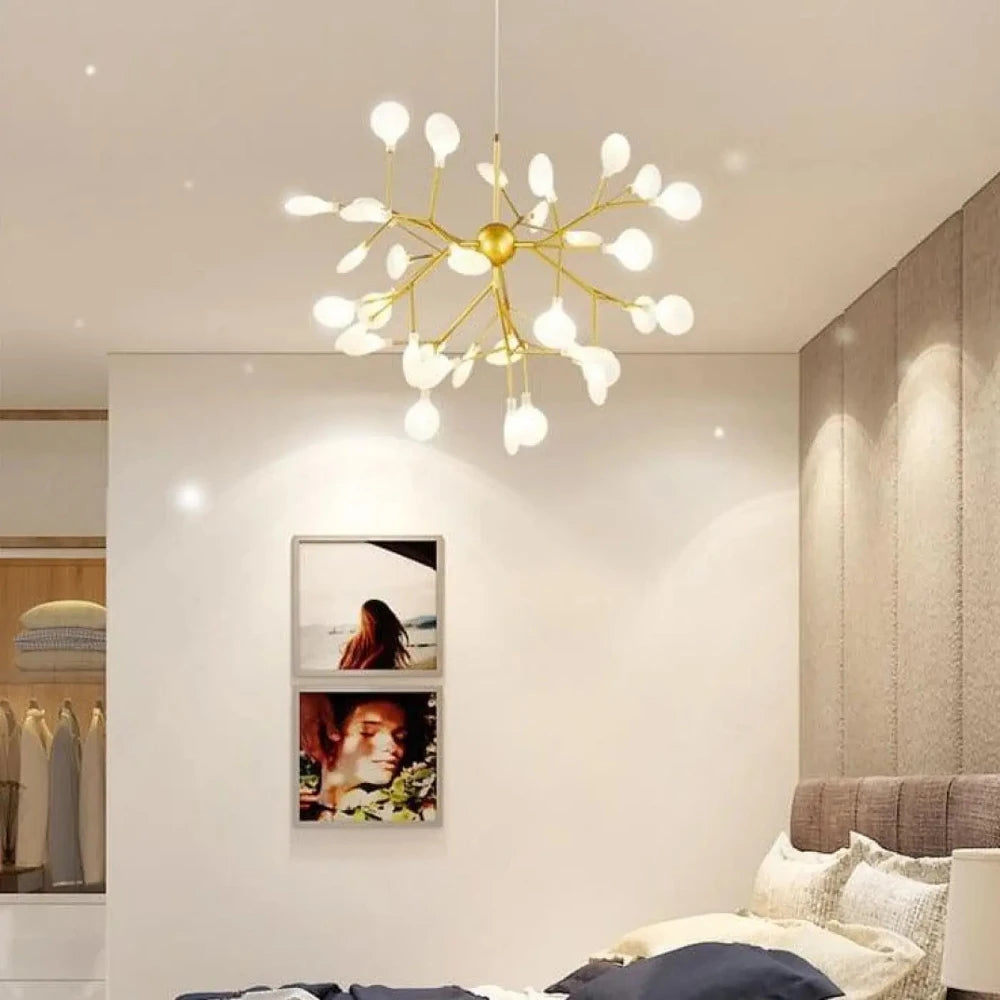 Lustre Suspension Lucioles Laiton Branches Opalin
