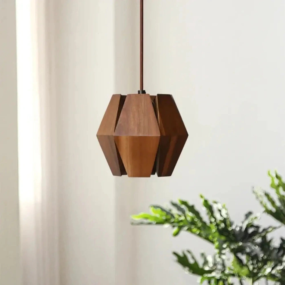 Lustre Suspension Noyer Sculpte Geometrique Fentes