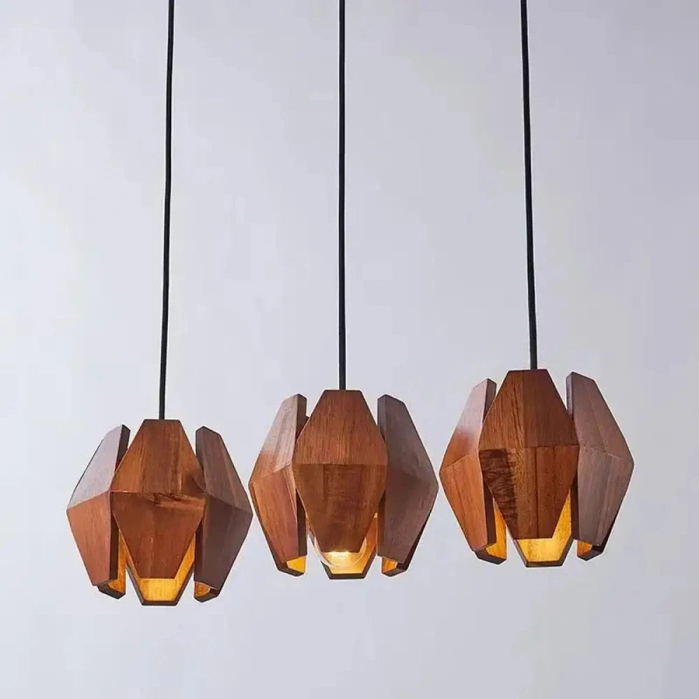 Lustre Suspension Noyer Sculpte Geometrique Fentes