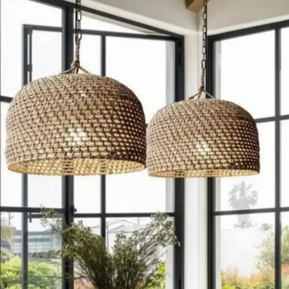 Lustre suspension osier tressé forme cloche naturel