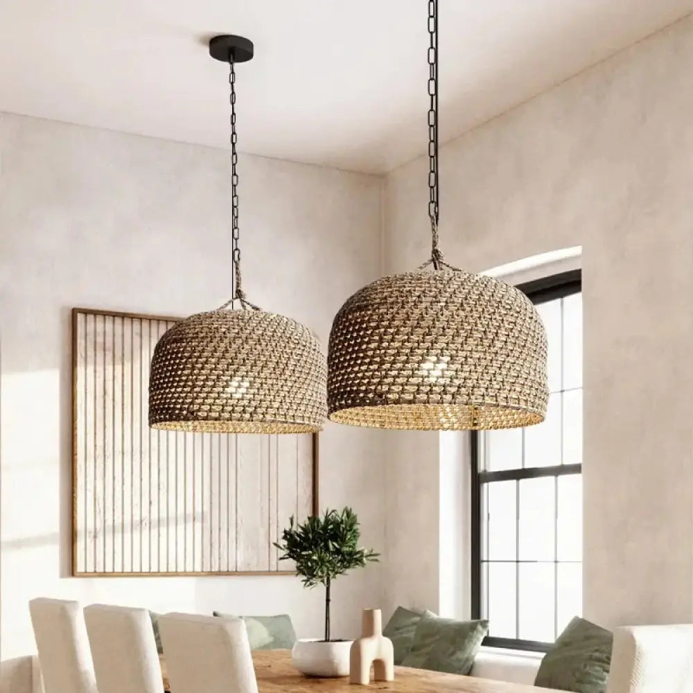 Lustre Suspension Osier Tresse Cloche Naturel