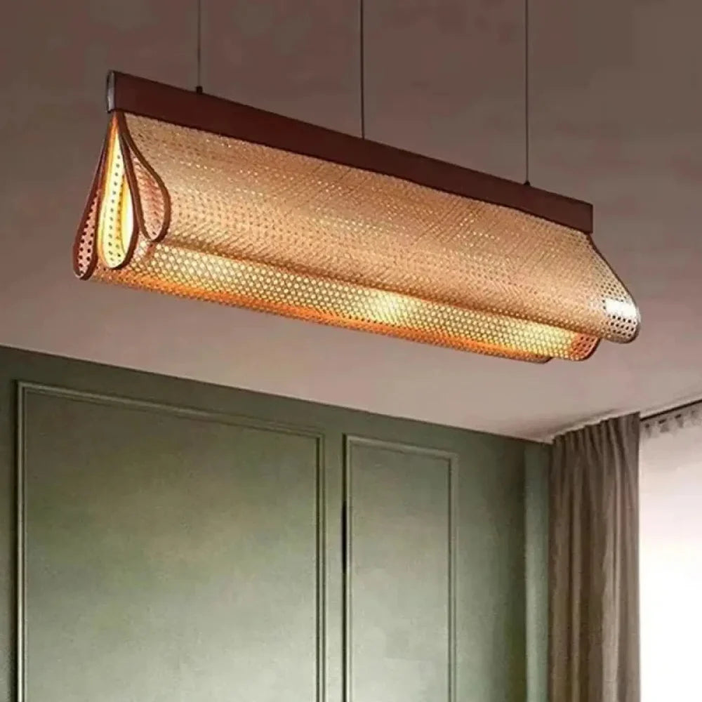 Lustre Suspension Rouleau Rotin Cannage Lineaire