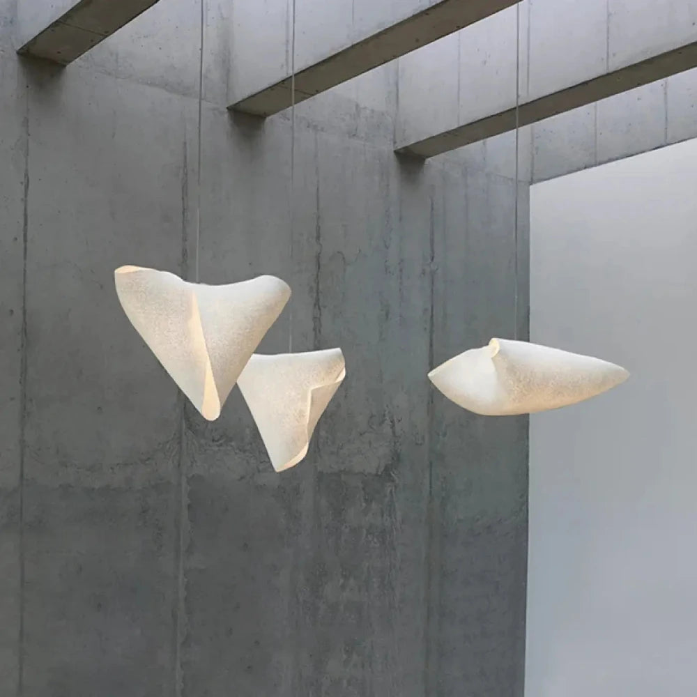 Lustre Suspension Sculpture Resine Blanc Organique