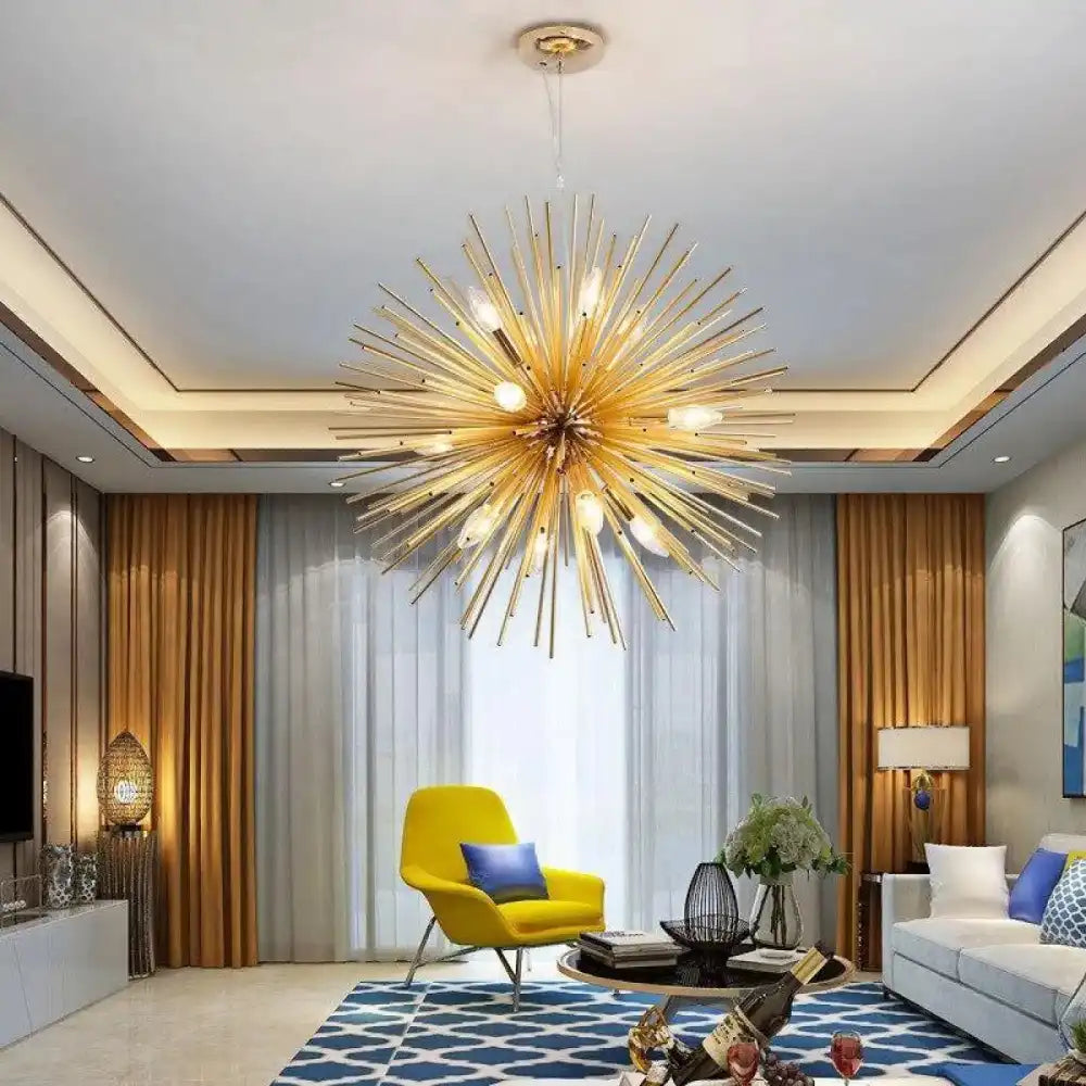 Lustre suspension sputnik aluminium doré tiges rayonnantes
---