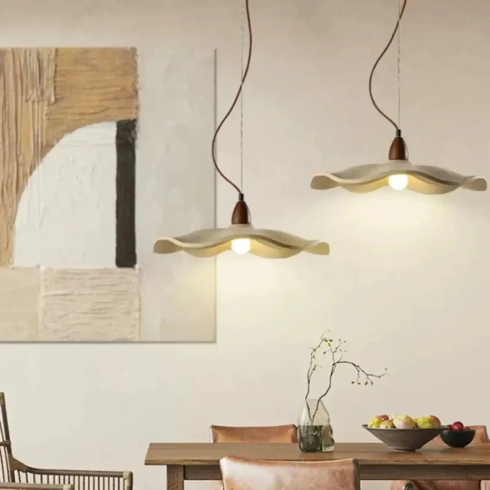 Lustre Suspension Sombrero Tissu Blanc Ondule