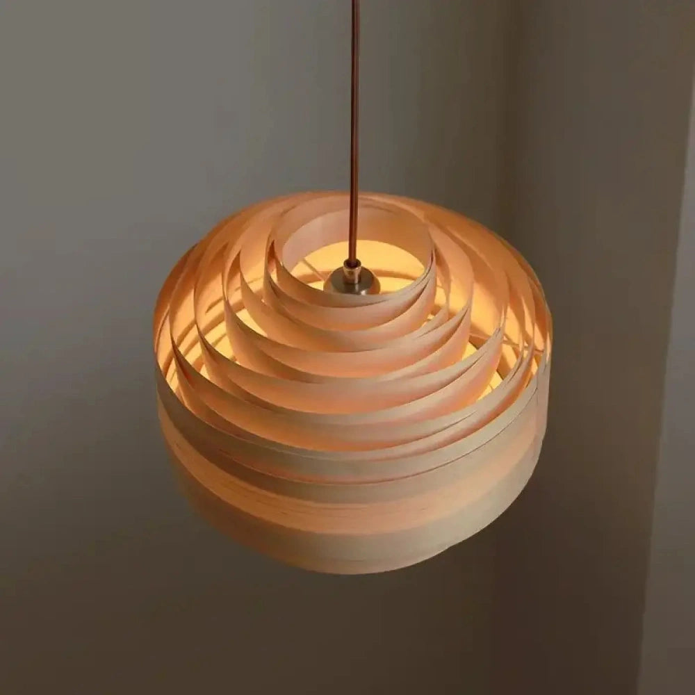 Lustre suspension spirale lattes bois naturel forme ronde